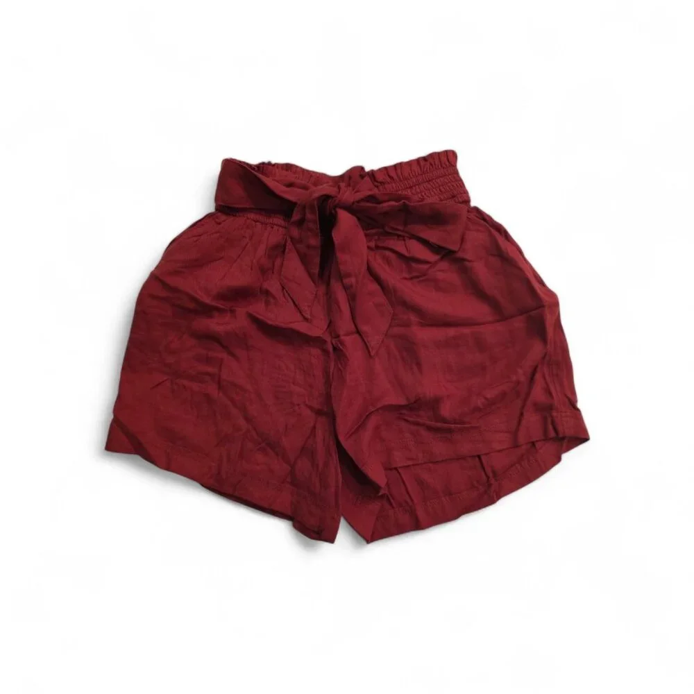 Hollister Ultra High-Rise Paper Bag Shorts Belted Red‎ Soft Flowy Viscose XS NEW